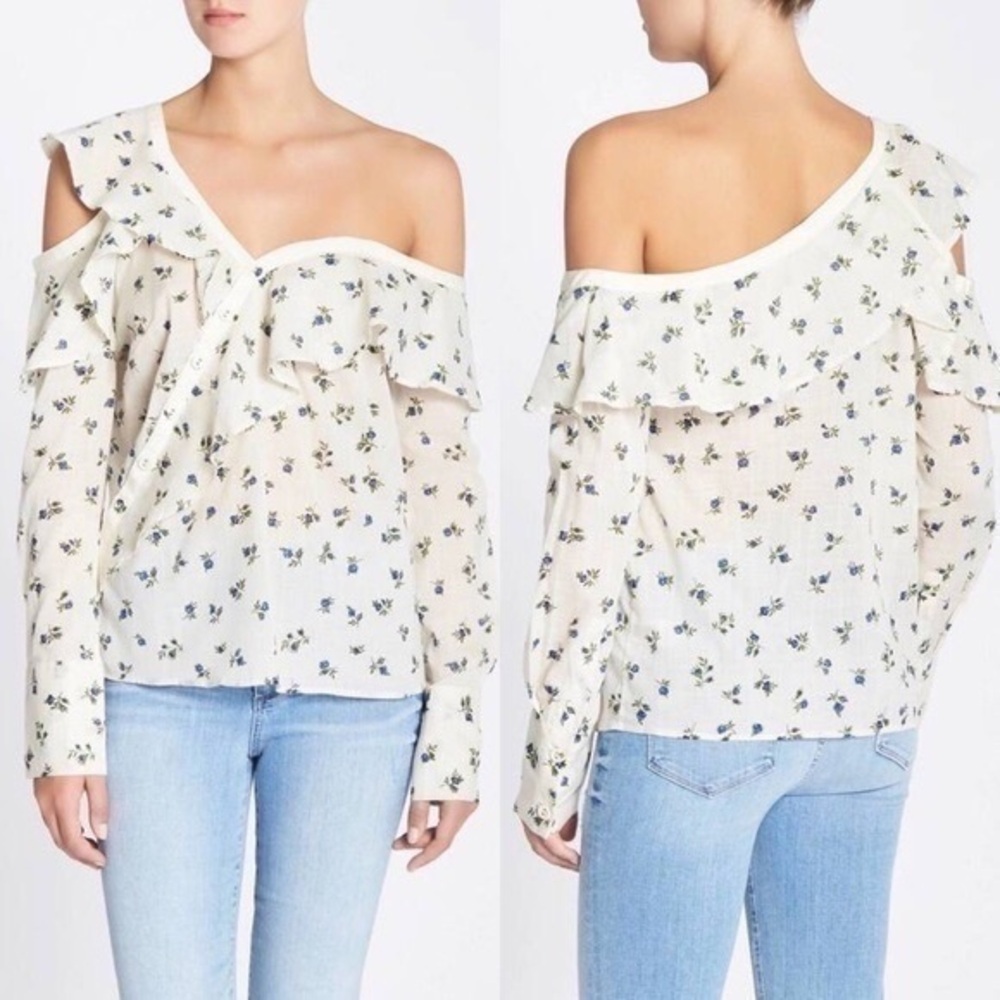 Paige Marlow Top Floral Papyrus China Blue M